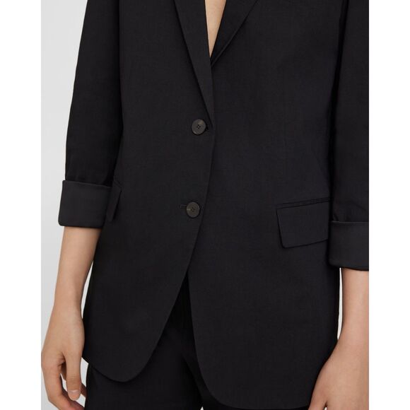 NWT Theory Women's Rolled Sleeve Better Linen Single Breasted Blazer in Black 0 - Picture 4 of 16